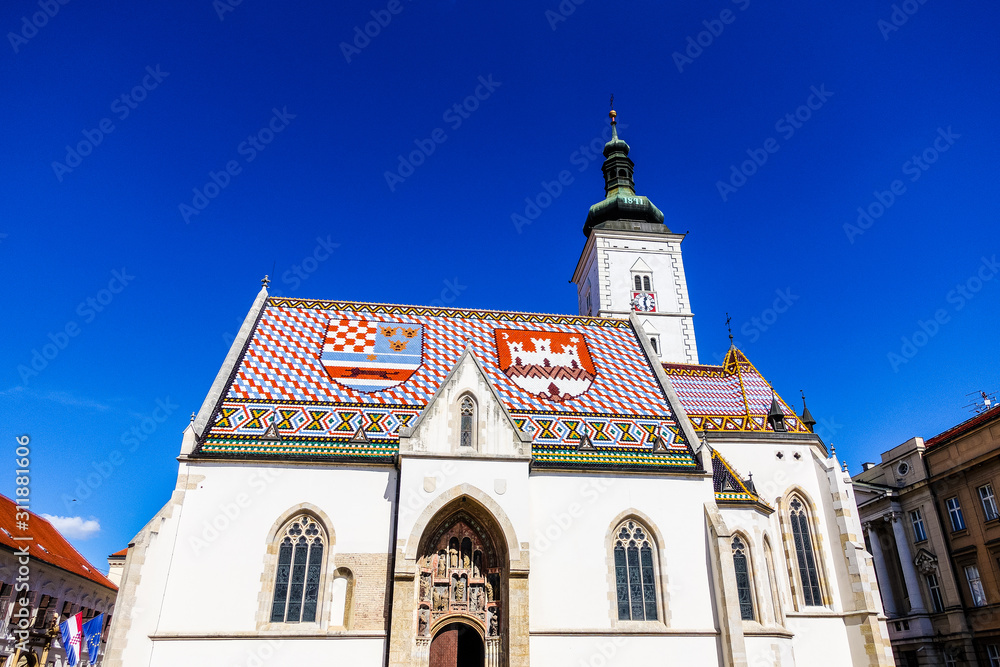 Zagreb, Croatia / 26th September 2018: Famous church of st Marco / Marko in Zagreb, Croatia, Europe