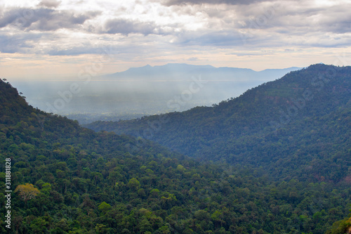 Mountain range in the jungle of Dong Hua Sao National Park in Champasak, Laos