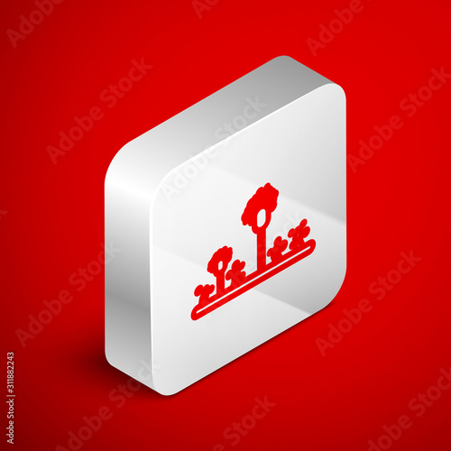 Isometric line Mold icon isolated on red background. Silver square button. Vector Illustration