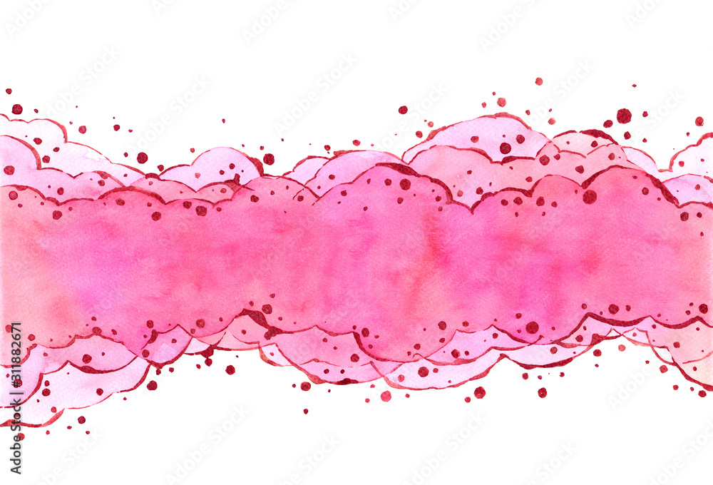 Abstract watercolor hand painting illustration. Bright pink wavy background. High resolution. Design for card, cover, print,web, wedding, valentine.