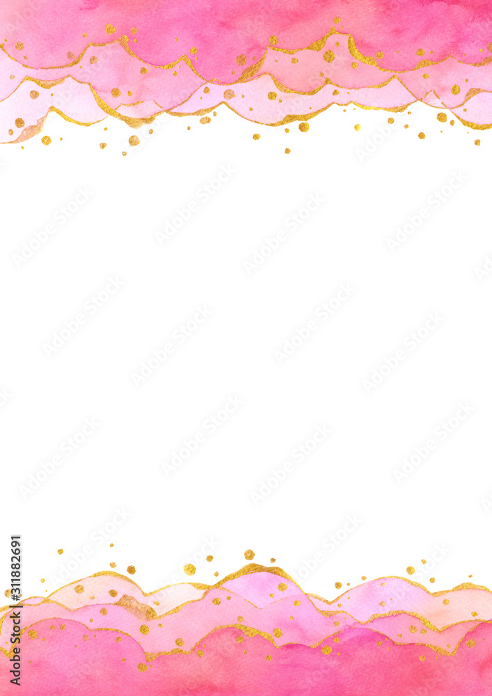 Obraz premium Abstract watercolor hand painting illustration. Bright pink wavy background. High resolution. Design for card, cover, print,web, wedding, valentine.