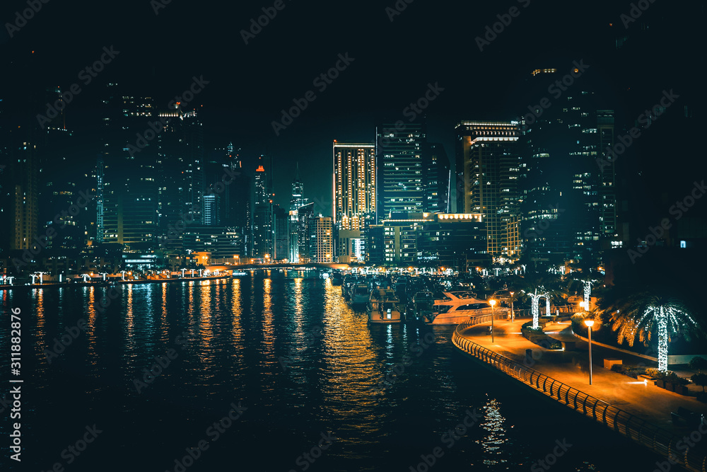 UAE. Night view of Dubai.