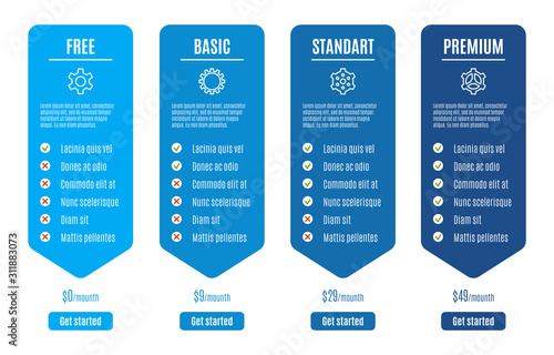 Set tariffs for website and applications. Web pricing table design for business