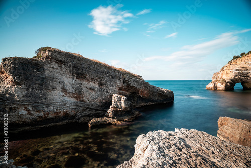 Fototapeta Naklejka Na Ścianę i Meble -  beautiful view on rocky Turkey coast, stunning, nature outdoor scenery, colorful sand beach and seascape.