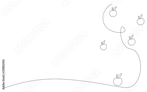Apple tree line drawing, vector illustration