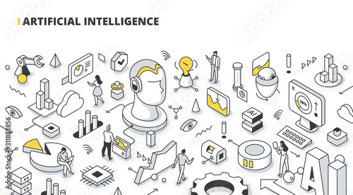 Artificial Intelligence Isometric Outline Illustration