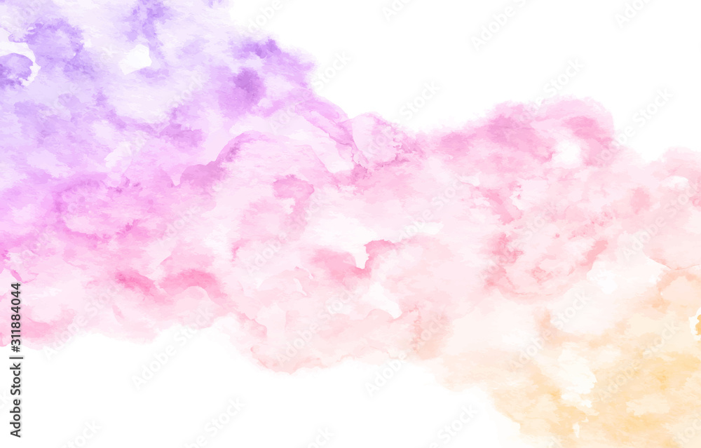 Vector watercolor abstract background of blue, purple, pink and yellow colors. Abstract pastel gradient illustration.