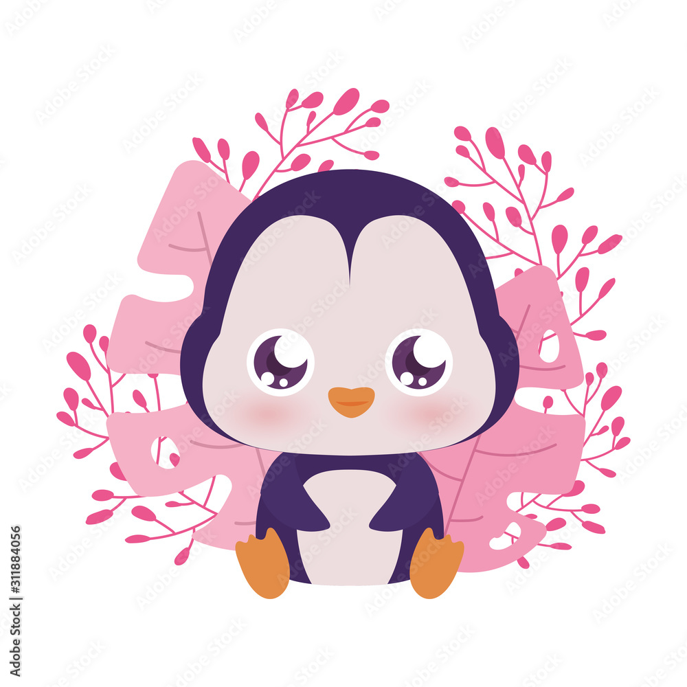 Cute penguin cartoon with leaves vector design Cute penguin cartoon with leaves vector design