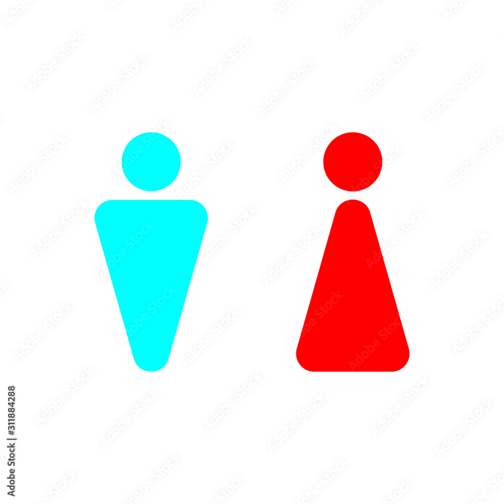 Abstract male and female symbols, blue and red isolated on white background. Toilet, wc or restroom icons. Gender concept. Abstract male and female symbols, blue and red isolated on white background. Toilet, wc or restroom icons. Gender concept.