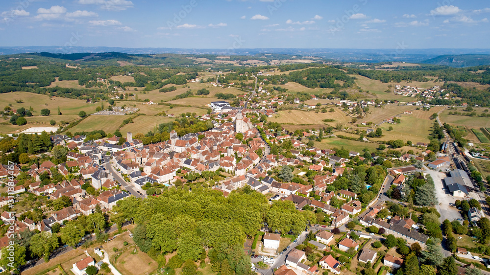 Aerial view of Martel village, Lot, France