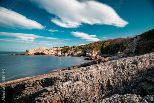 Fototapeta Naklejka Na Ścianę i Meble -  beautiful view on rocky Turkey coast, stunning, nature outdoor scenery, colorful sand beach and seascape.