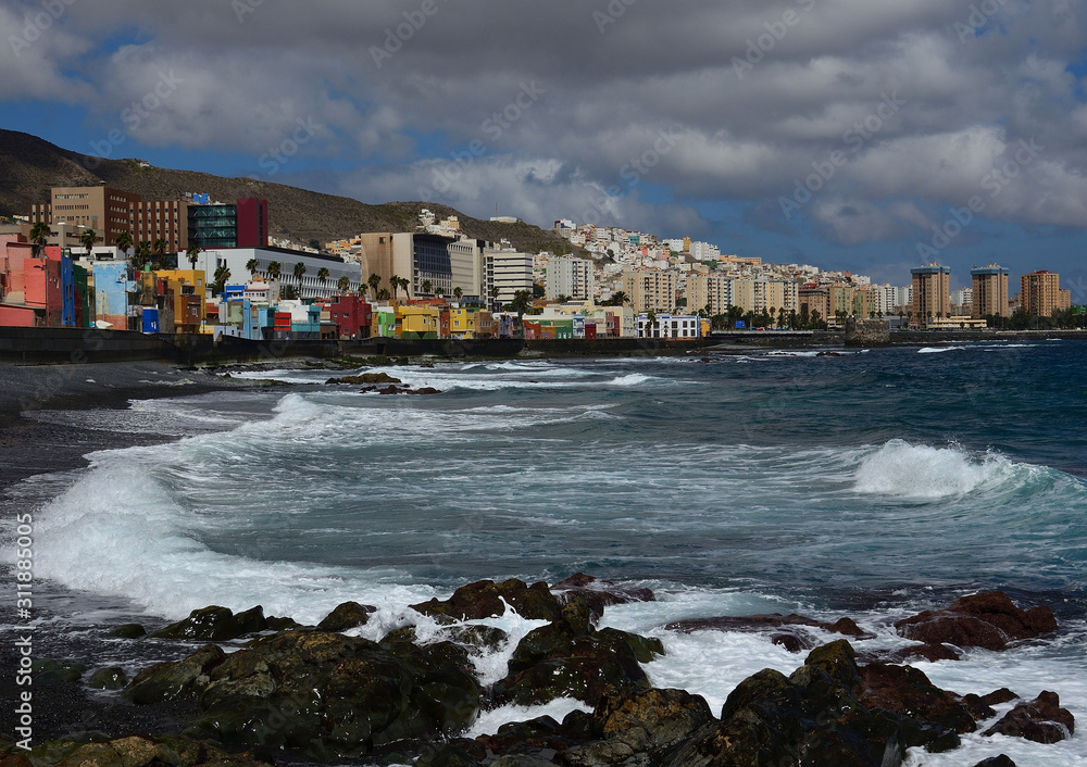 Beach and city, San Cristobal, coast of Las Palmas de Gran Canaria, Spain