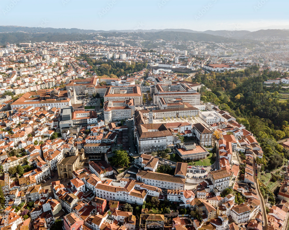 Aerial view of city center of historic Coimbra, Portugal