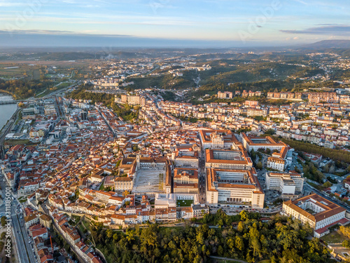 Aerial view of University of Coimbra at sunset, Portugal