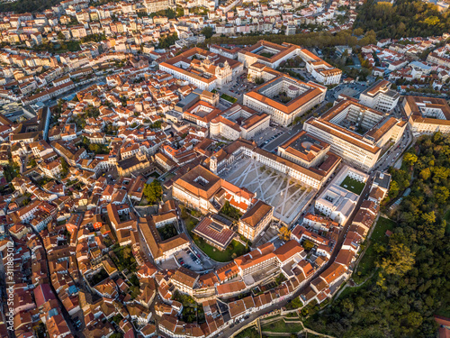 Aerial view of University of Coimbra at sunset, Portugal