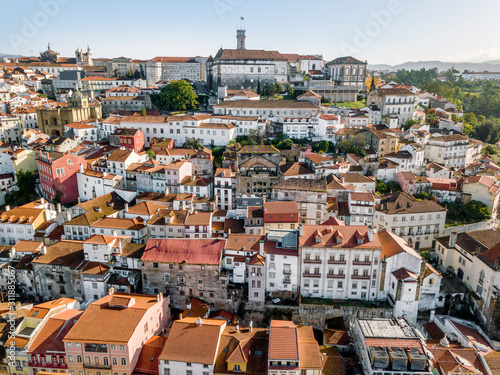 Aerial view of city center of historic Coimbra, Portugal