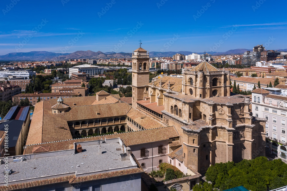 aerial view of the roofs of houses in the center cities of Granada