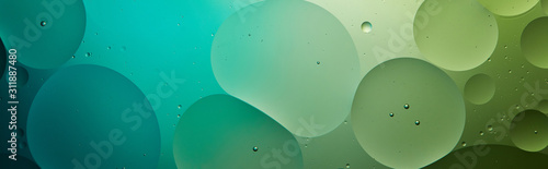 panoramic shot of Beautiful abstract background from mixed water and oil in turquoise and green color