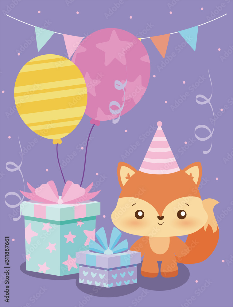 fox cartoon of happy birthday concept vector design fox cartoon of happy birthday concept vector design