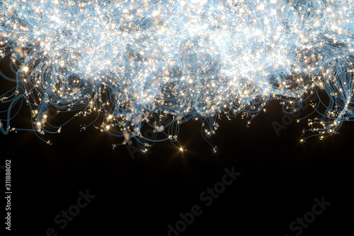 Glowing dots with dark background, dreamlike dots, 3d rendering.