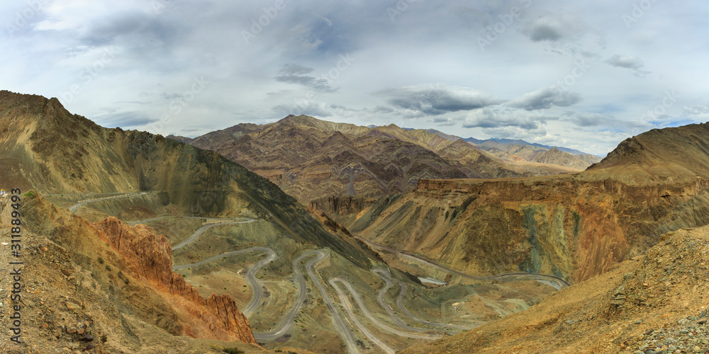 Panoramic View of Colourful Landscape near Lamayuru in Ladakh, India, Asia