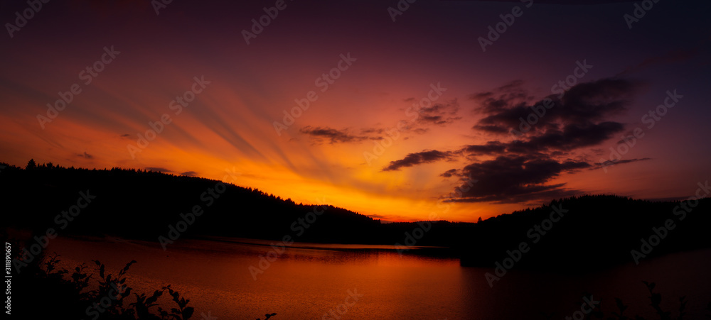 Sunset over a lonley lake near Siegen