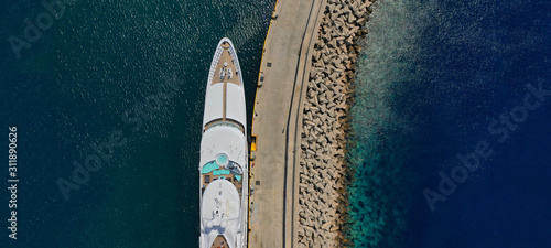 Aerial drone top down ultra wide photo of Mediterranean port with yachts docked © aerial-drone