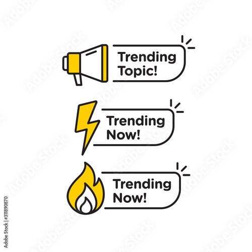 Trending topic vector logo icon or symbol set with black yellow line element suitable for social media and web communicate. emblems and banners vector set isolated on white background
