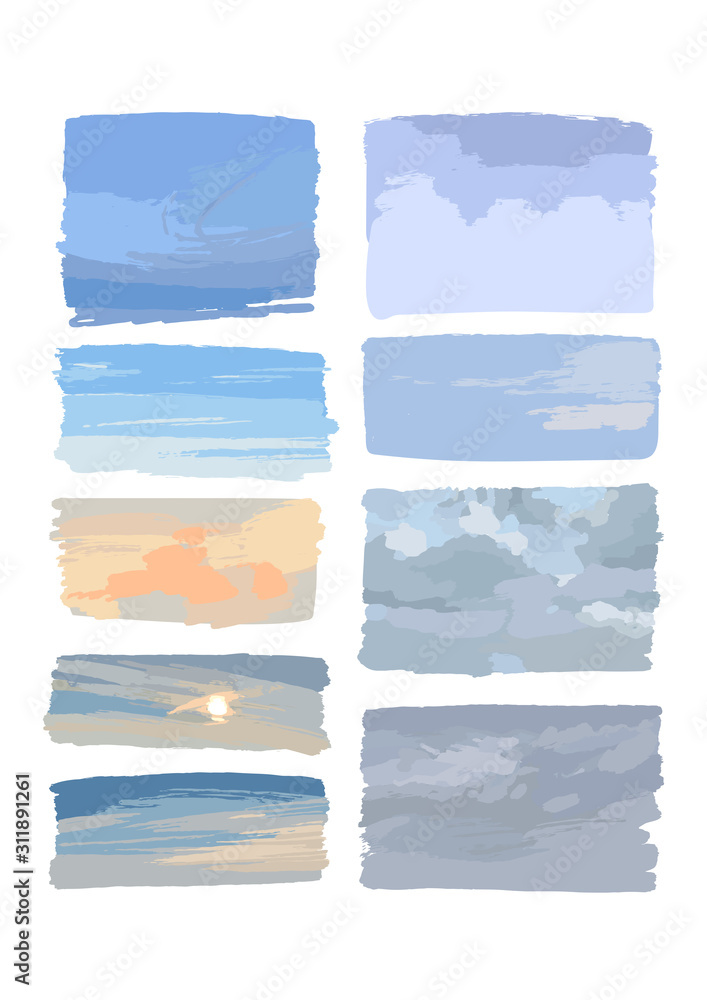 Fototapeta premium Vector set of various sky backgrounds isolated on white background