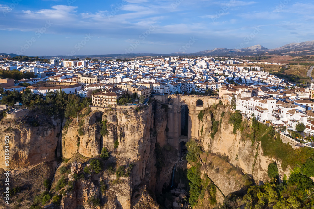 Aerial view of the New Bridge and the city of Ronda. Spain