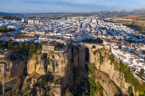 Aerial view of the New Bridge and the city of Ronda. Spain