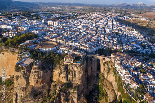 Aerial view of the New Bridge and the city of Ronda. Spain