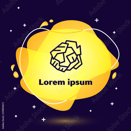 Black line Crumpled paper ball icon isolated on blue background. Abstract banner with liquid shapes. Vector Illustration