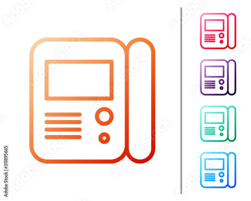 Red line House intercom system icon isolated on white background. Set color icons. Vector Illustration