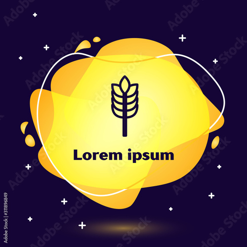 Black line Cereals set with rice, wheat, corn, oats, rye, barley icon isolated on blue background. Ears of wheat bread symbols. Abstract banner with liquid shapes. Vector Illustration