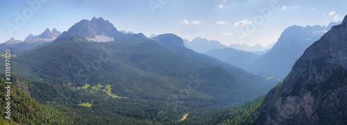Fototapeta Naklejka Na Ścianę i Meble -  View from Lake Sorapis Trail, Dolomites, Italy