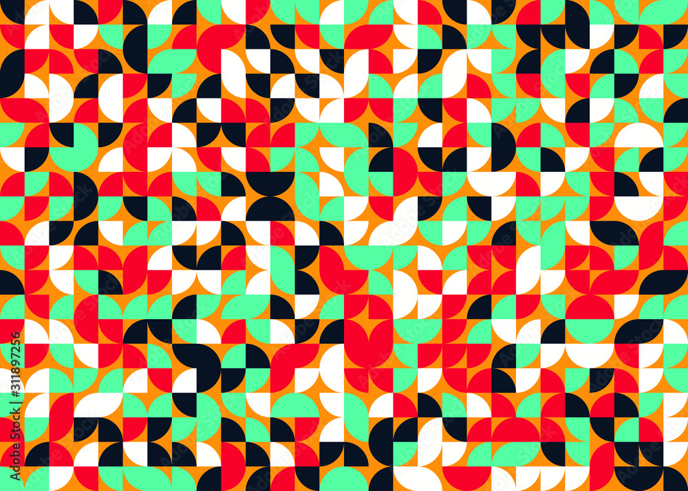 Seamless pattern with random colored quarter circles Generative Art background illustration Seamless pattern with random colored quarter circles Generative Art background illustration