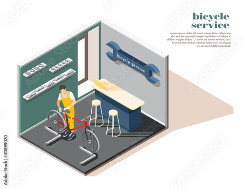 Bicycle Service Isometric Composition