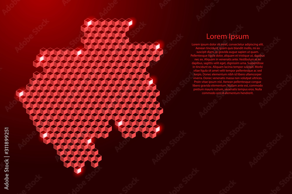 Gabon map from 3D red cubes isometric abstract concept, square pattern, angular geometric shape, for banner, poster. Vector illustration.