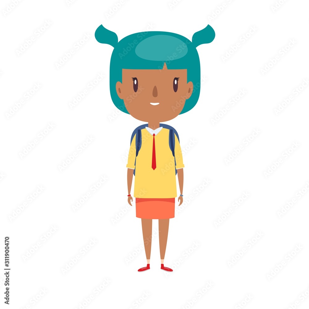 Smiling little child. Cheerful elementary school student, kindergarten pupil cartoon character. Kid flat vector illustration.