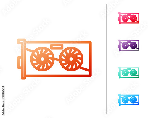 Red line Video graphic card icon isolated on white background. Set color icons. Vector Illustration