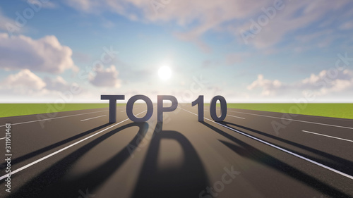 Top 10 Text on Road, 3D Rendering