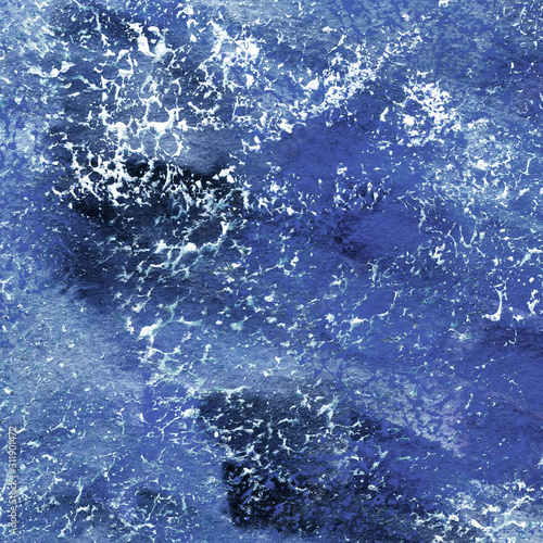 Hand painted texture. Blue abstract background with white spots. Watercolor © yulanaom