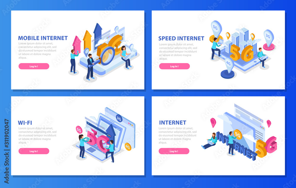 Obraz premium 5g Internet Isometric Banners Set