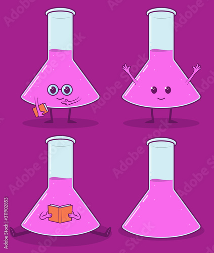 Science character vector illustration. Erlenmeyer flask investigation design concept