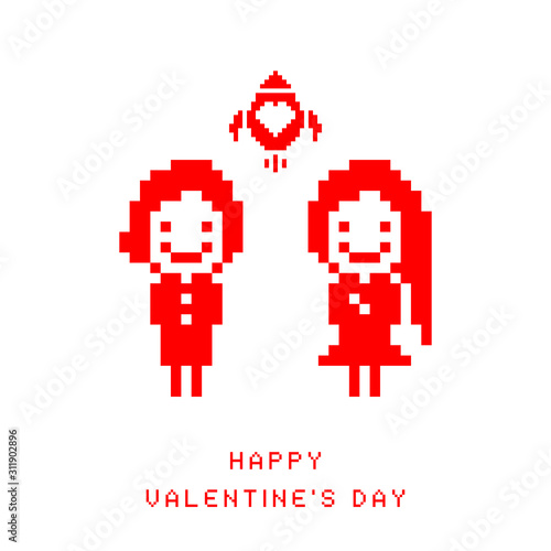 Valentine day pixel card.
