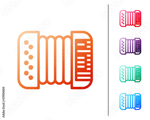 Red line Musical instrument accordion icon isolated on white background. Classical bayan, harmonic. Set color icons. Vector Illustration