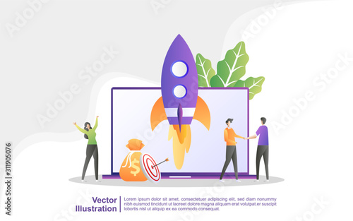 Startup business concept. Business project startup process, idea through planning and strategy, time management. Can use for web landing page, banner, mobile app. Vector Illustration