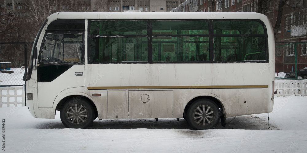 White chinese bus. Public transport.