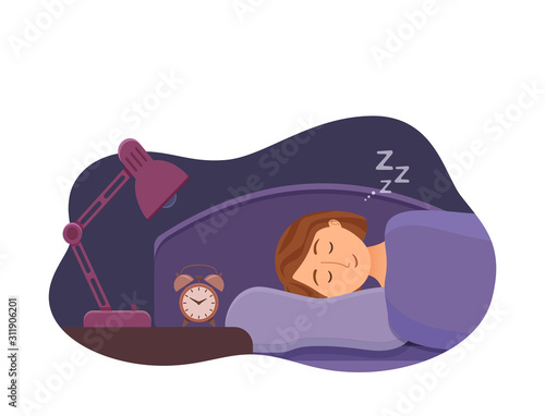 Sleeping woman face cartoon character happy girl have a sweet dream.